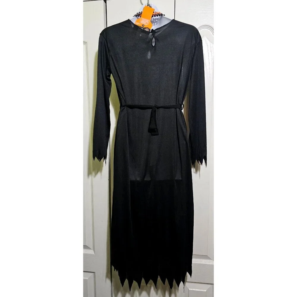 Witch Costume Girls 8-10 Dress Wig Hat Orange Belt Necklace Tattoo Halloween Set - Picture 3 of 6